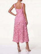 Triven Square Collar Flower Midi Dress Flowering Girl