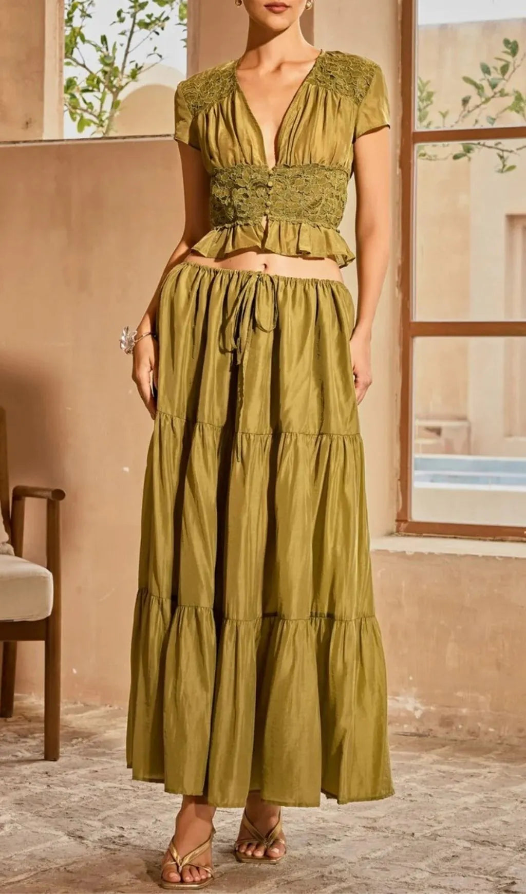 Elnyxa Plunge Neck Skirt Set Flowering Girl