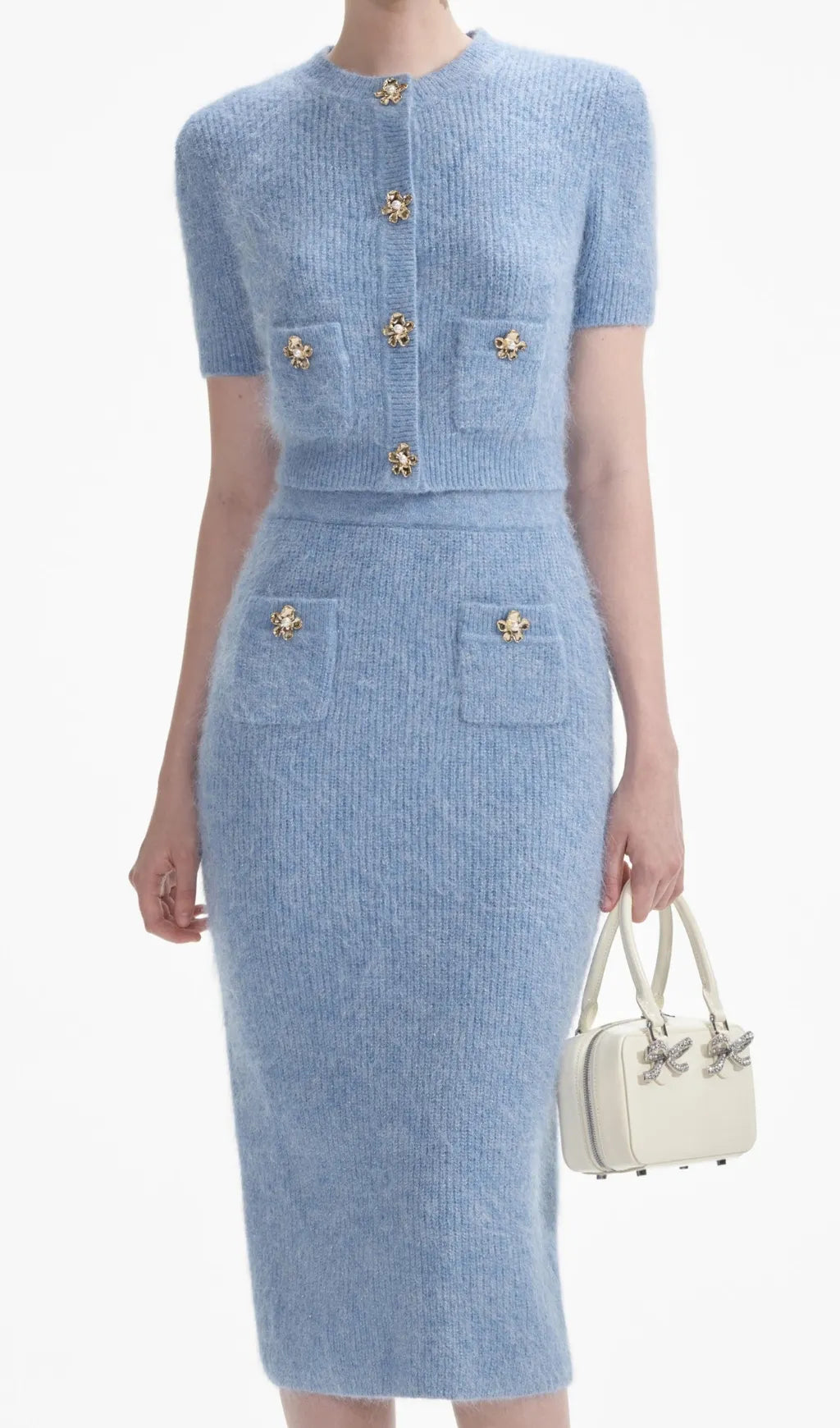 Blue Soft Knit Midi Skirt Flowering Girl