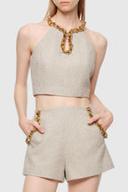 Evangeline Sequin Top In Apricot Flowering Girl