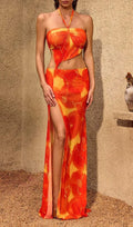 Chardae Halterneck Printed Split Maxi Dress Flowering Girl