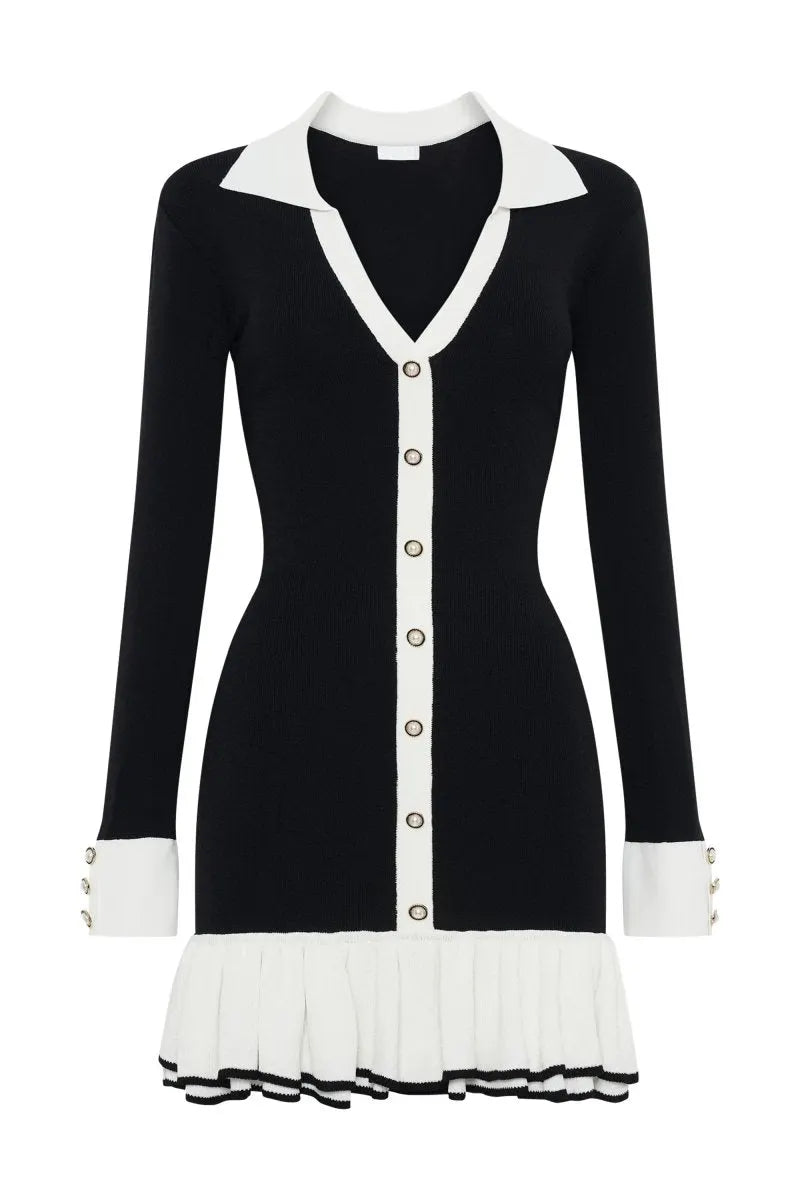 Alexia Contrast Ruffle Bow Mini Knit Dress Flowering Girl