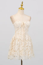 Lace Hollow Sleeveless Mini Dress In Yellow Flowering Girl