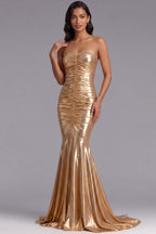 Gold Metallic Ruched Mermaid Gown Flowering Girl