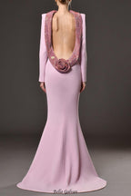 Violet Pink Crêpe Maxi Dress With Crystal Chainmail Flower Flowering Girl
