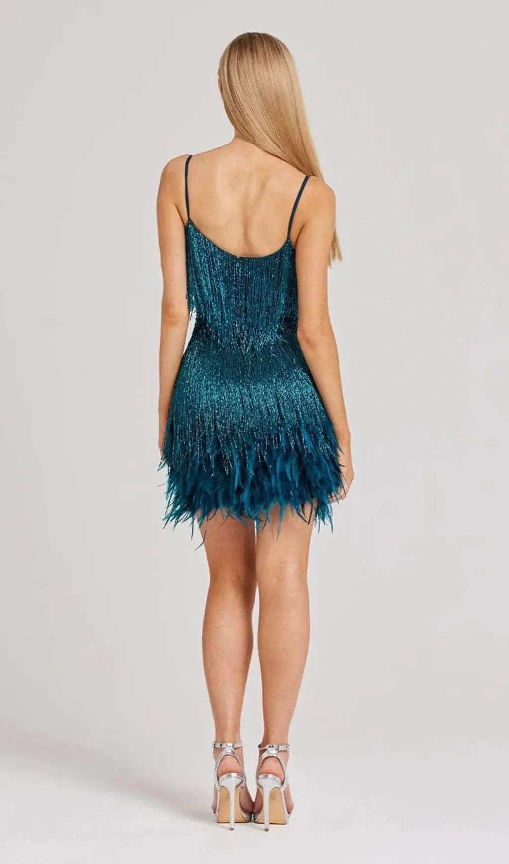 Tassel Feather Mini Dress In Dark Green Flowering Girl