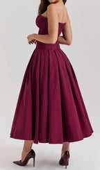 Devani Wine Strapless Corset Midi Dress Flowering Girl