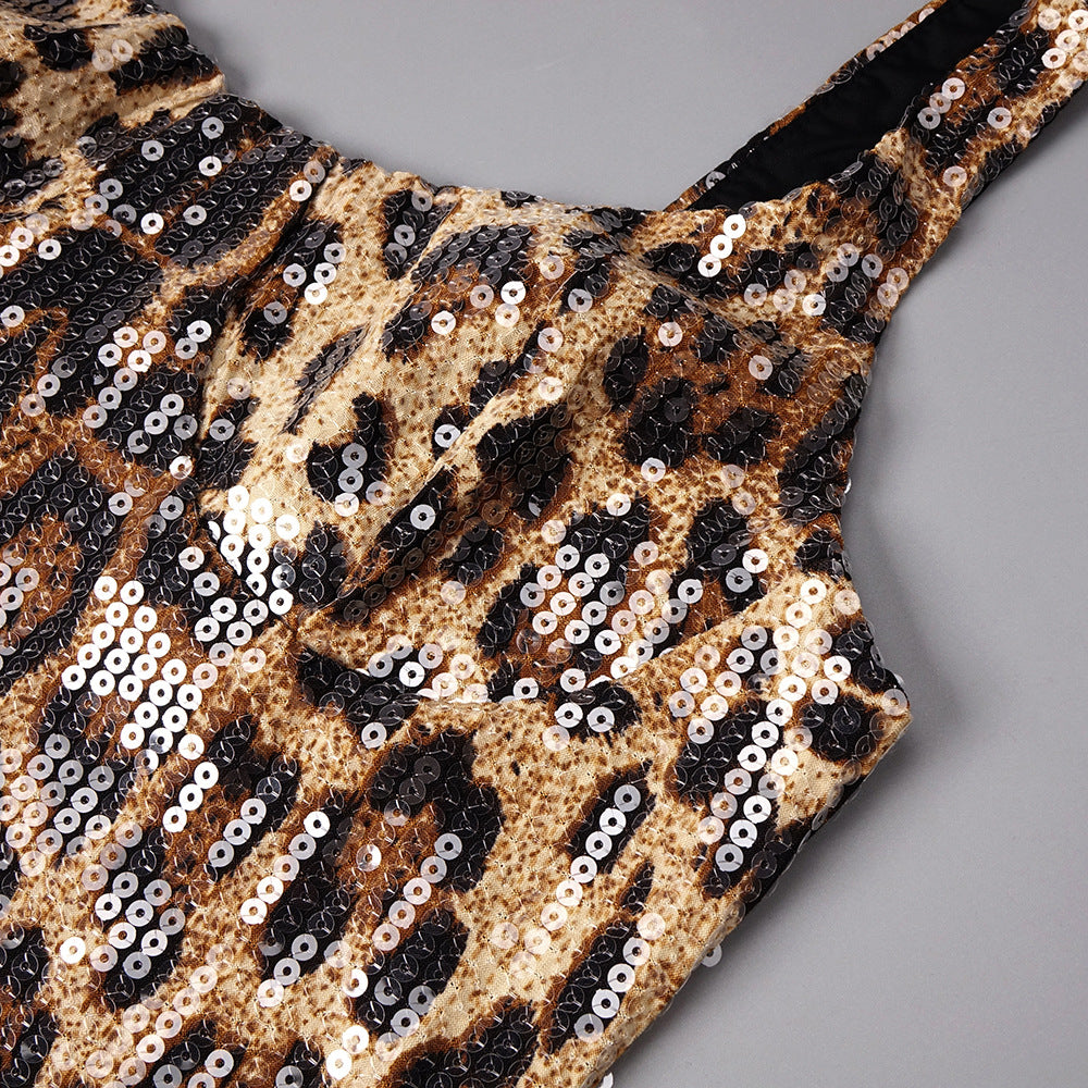 Jarrell Leopard Sequin Maxi Dress With Cape Flowering Girl