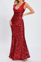 Basia Sleeveless Sequin Maxi Dress In Red Flowering Girl