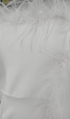 Feather Strapless Maxi Dress In White Flowering Girl