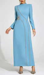 Nicola Diamond Embellished Long Sleeve Maxi Dress - Blue Flowering Girl