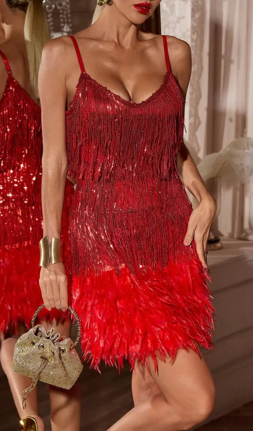 Csilla Red Tassel Feather Mini Dress Flowering Girl