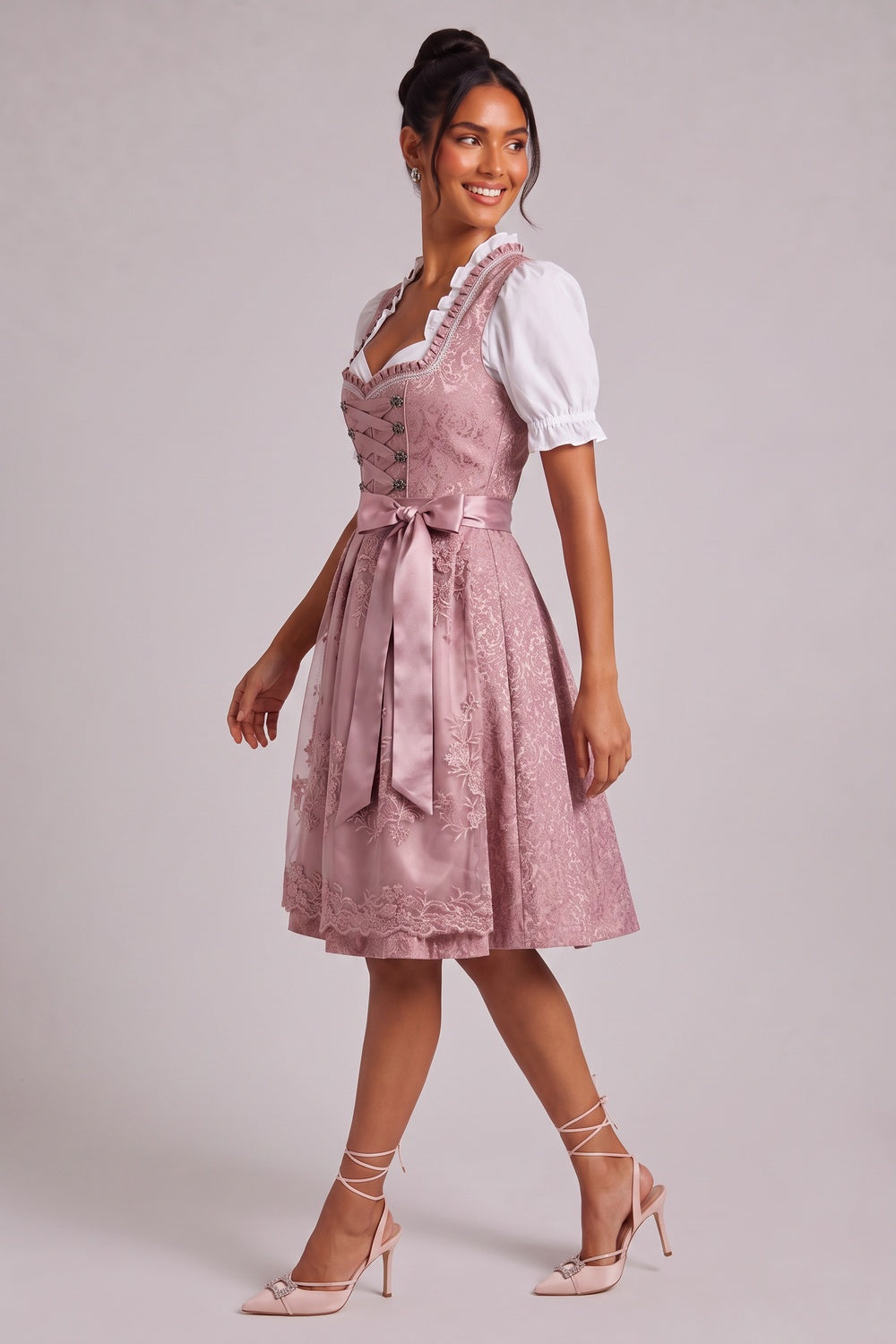 Dusty Pink Jacquard/Brocade Fit-And-Flare Dirndl Set Flowering Girl