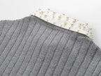 Beaded Collar Ribbed Sweater Flowering Girl