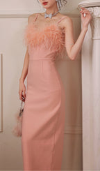 Ellette Peach Feather Maxi Dress Flowering Girl