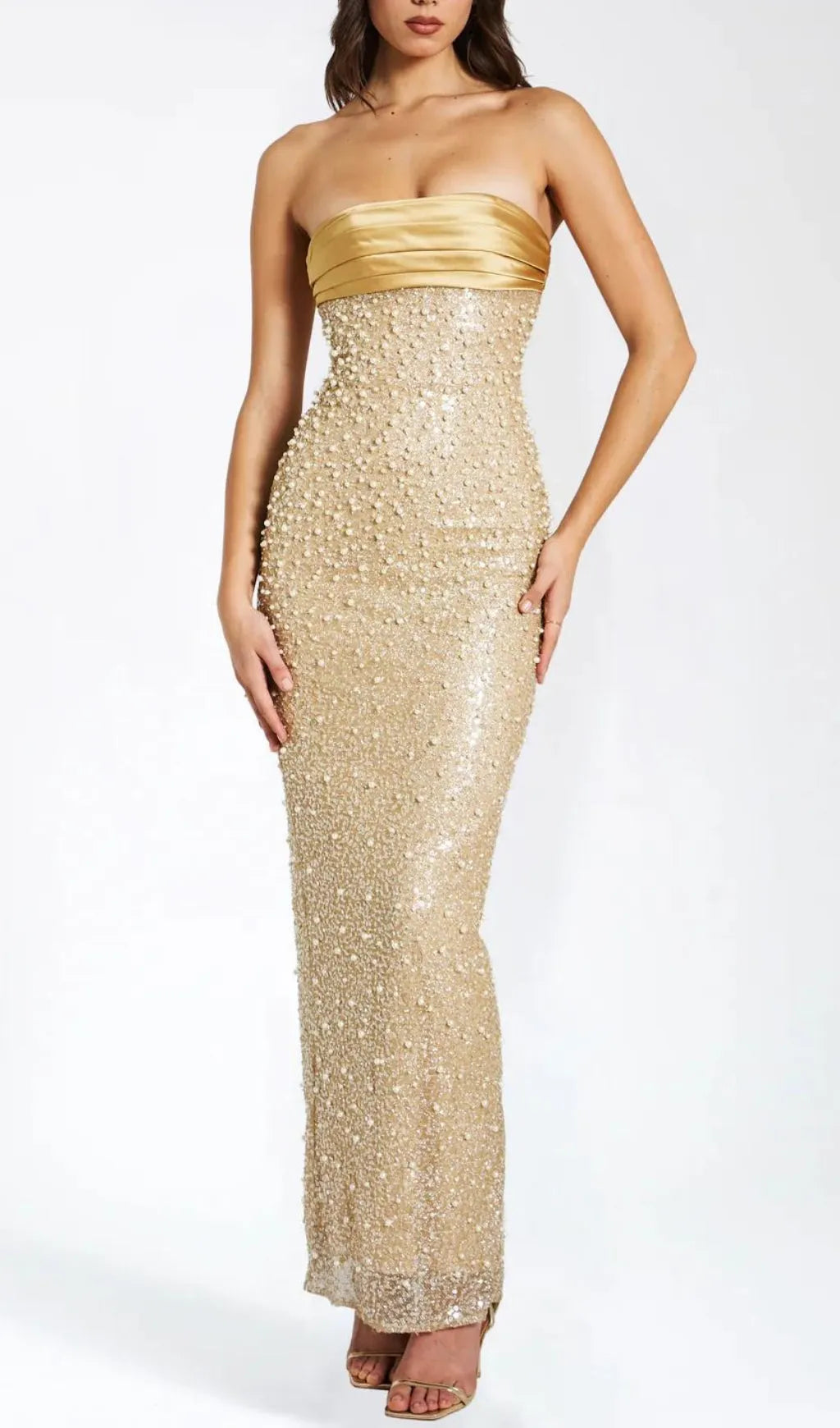 Alazne Sequin Pearl Maxi Dress