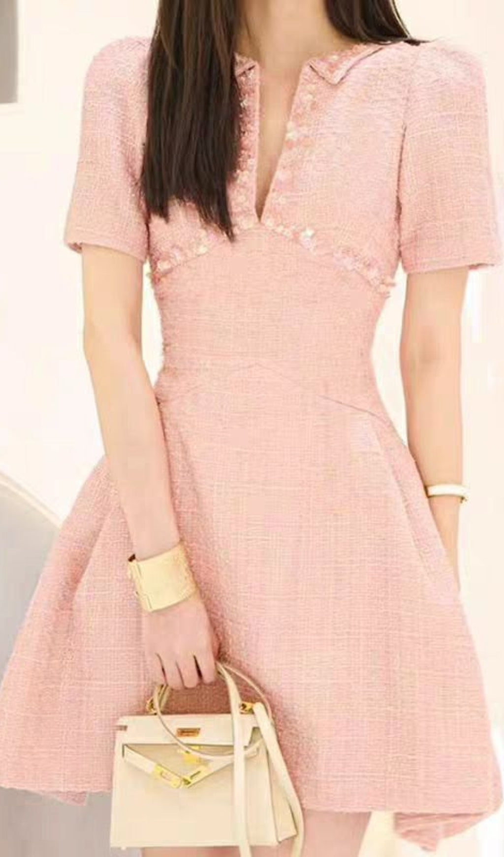 A-Line Beaded Sequine Mini Dress In Pink