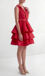 Jessica Red V-Neck Tiered Ruffle Mini Dress Flowering Girl