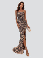 Spaghetti Black Split Maxi Sequin Dress Flowering Girl