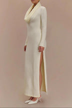 White Drop-Collar Long-Sleeved Knitted Dresses Flowering Girl