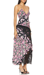 Georgia Black V Neck Floral Print Lace Maxi Dress Flowering Girl