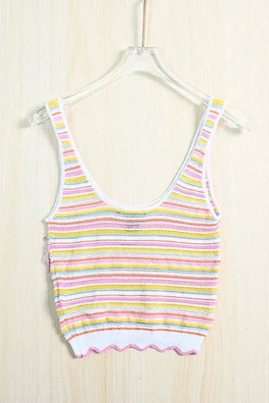 Rainbow Striped Knit Tank Top Flowering Girl