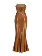 Marlowe Brown Strapless Ruched Maxi Dress Flowering Girl