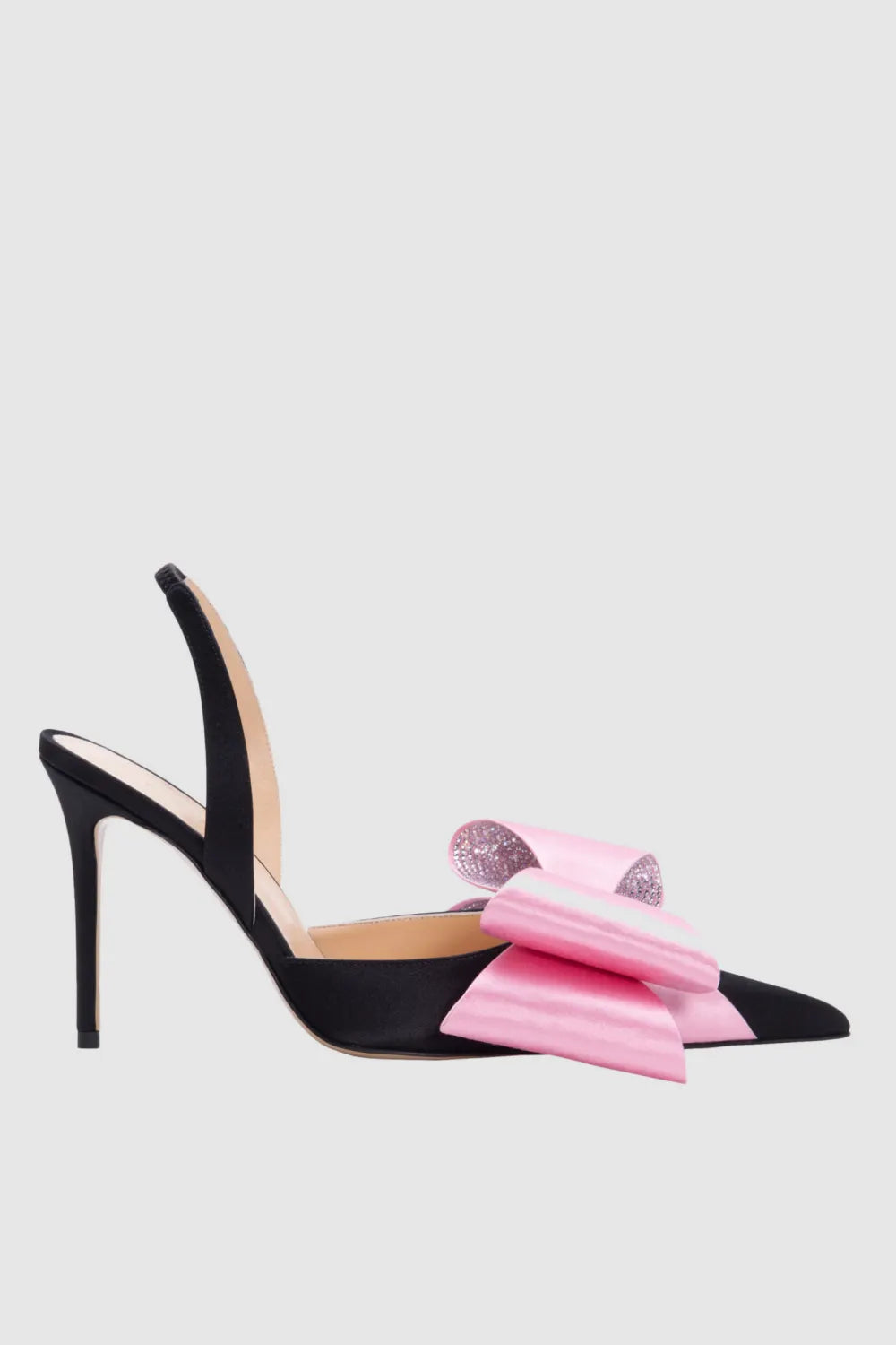 Violeta Bow-embellished Satin Slingback Pumps - Black Flowering Girl