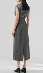 Galina Grey V-Neck Midi Dress Flowering Girl