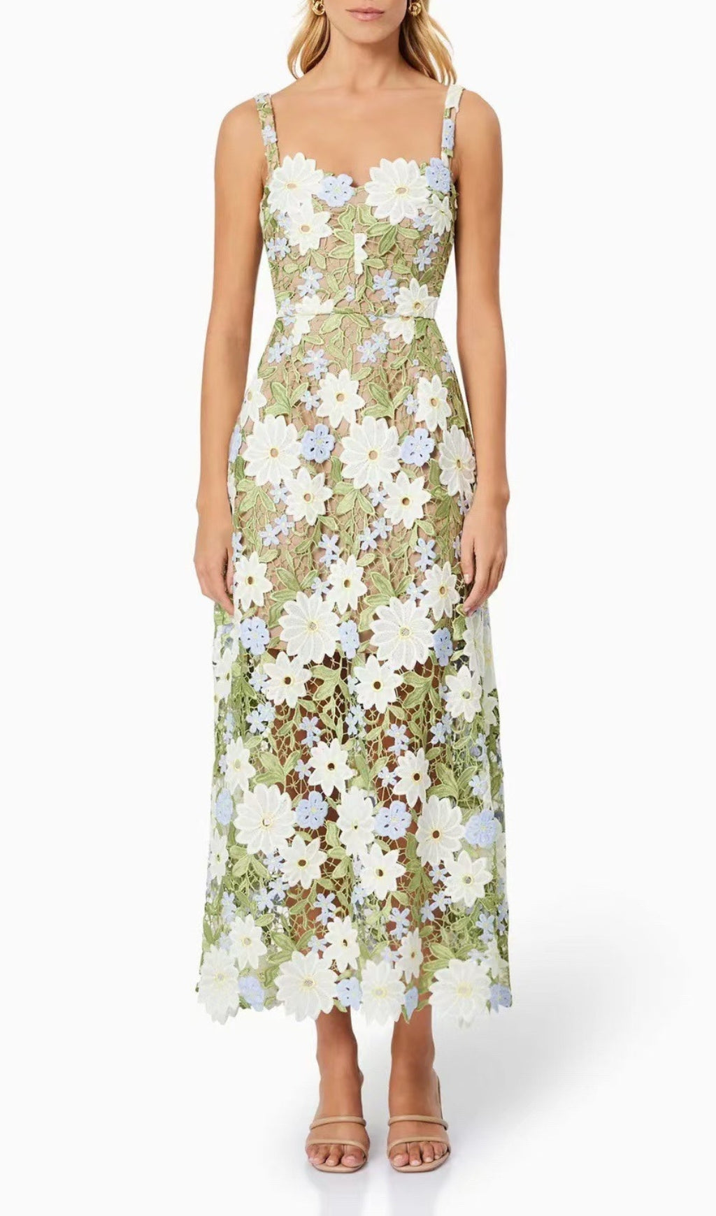 Diablo Green Strappy Flower Maxi Dress Flowering Girl