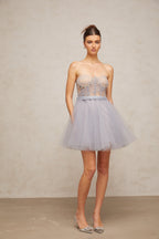 Madeline Grey Embellished Puff Tulle Mini Dress Flowering Girl