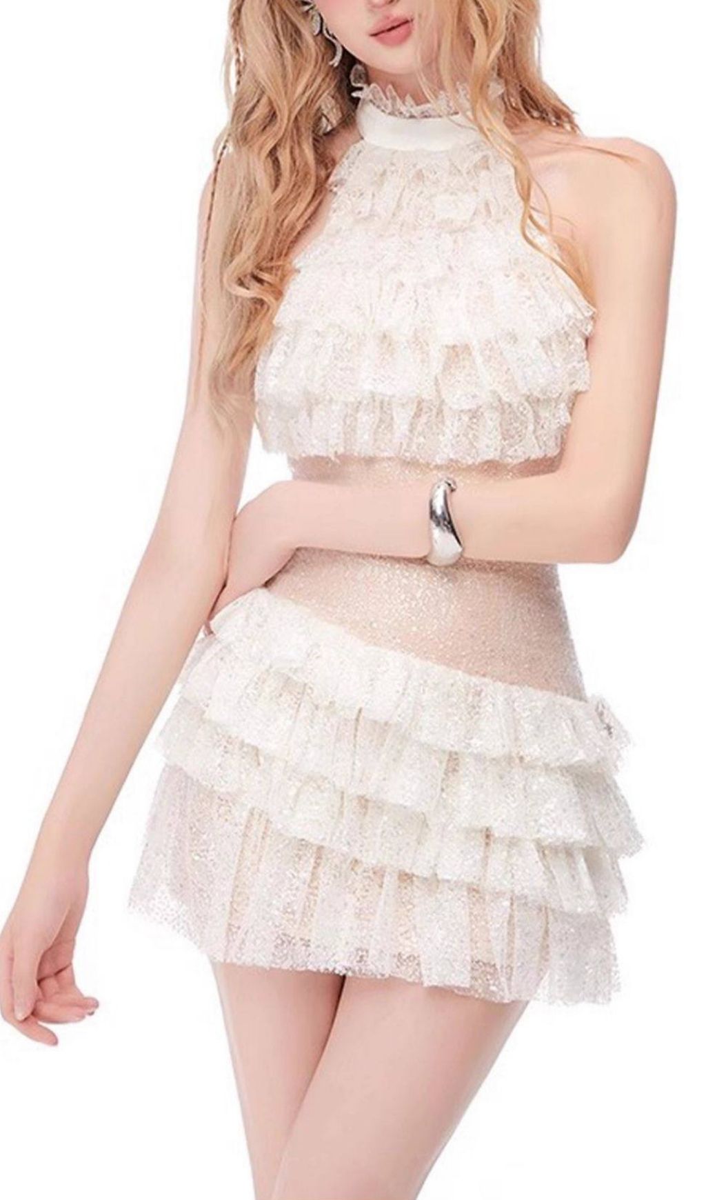 Kamali Halter Layered Mini Dress Flowering Girl