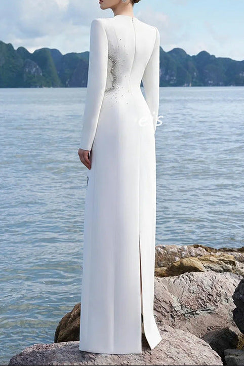 White Long Sleeve Embellished Maxi Dress Flowering Girl