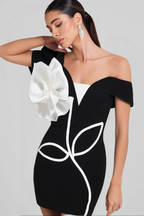 Tina 3D Flower Embellished Strapless Halter Mini Dress Flowering Girl