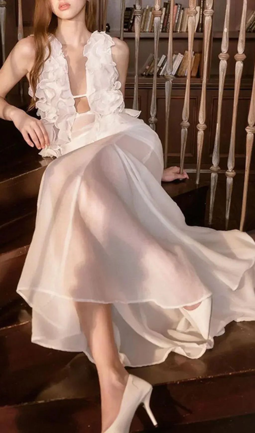 Harleigh White Mesh Maxi Dress Flowering Girl