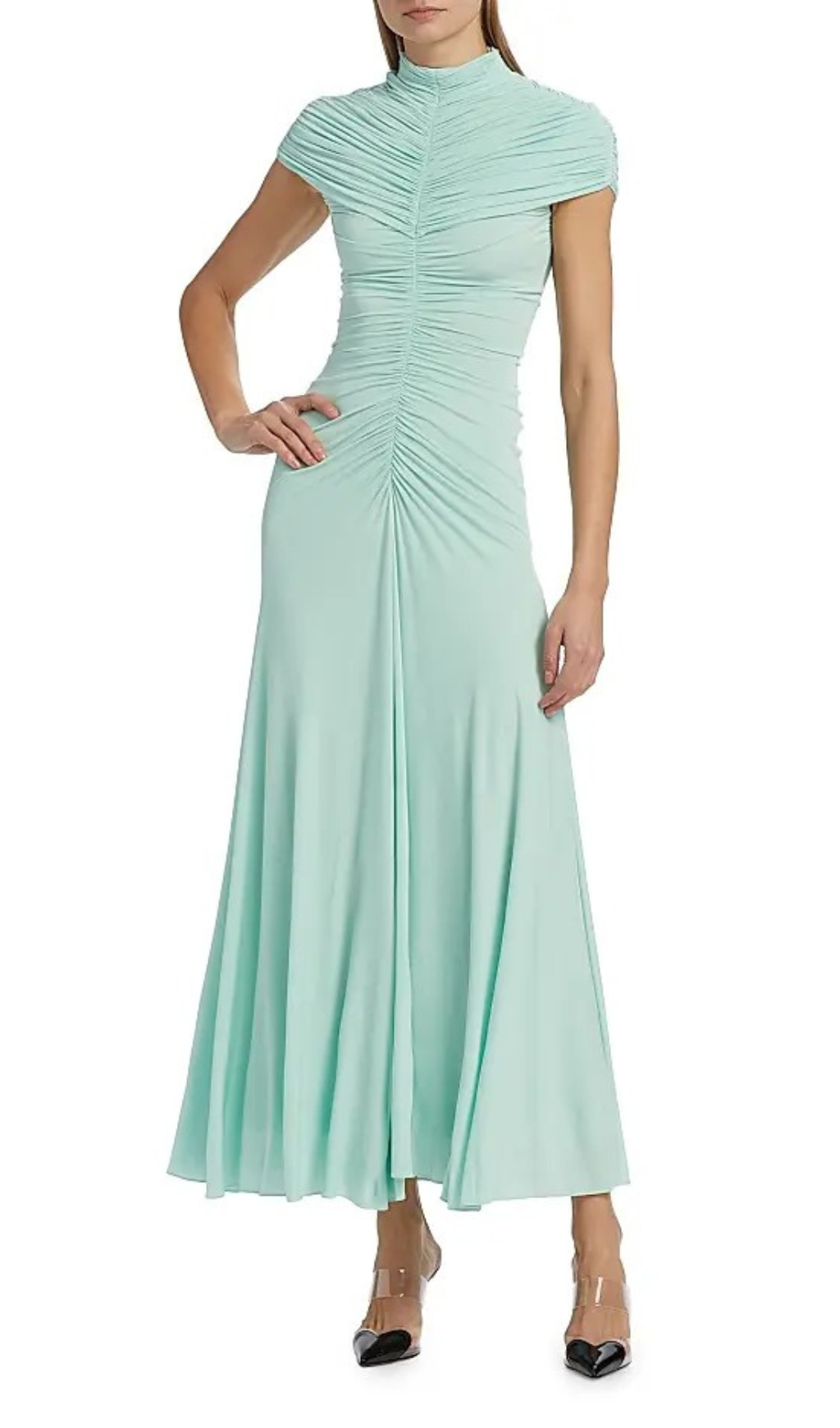 Heinz Green Ruched Maxi Dress Flowering Girl