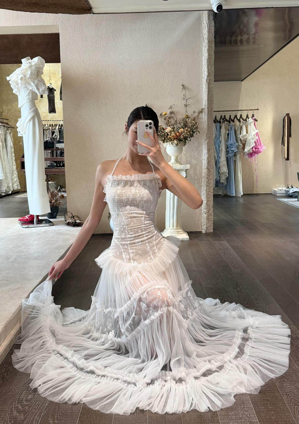 Hermosa Lace Splicing Layer Maxi Dress In White Flowering Girl