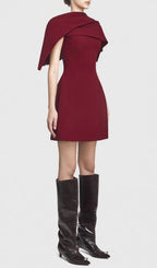 Gainell Wine Irregular Shoulder Mini Dress Flowering Girl