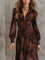 Brown Paisley Zippered Waist Maxi Dress Flowering Girl