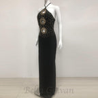 embellished cut out halter maxi dress in black Flowering Girl