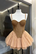 Rhinestone Strap Corset & Fluffy Tulle Mini Skirt Two-Piece Set Flowering Girl