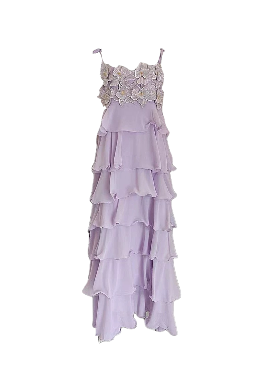 stacey sequined 3d-petal tiered maxi dress in purple Flowering Girl