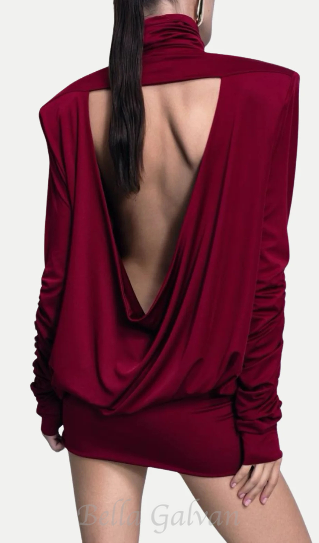Alestair Backless Ruched Mini Dress in Red Flowering Girl