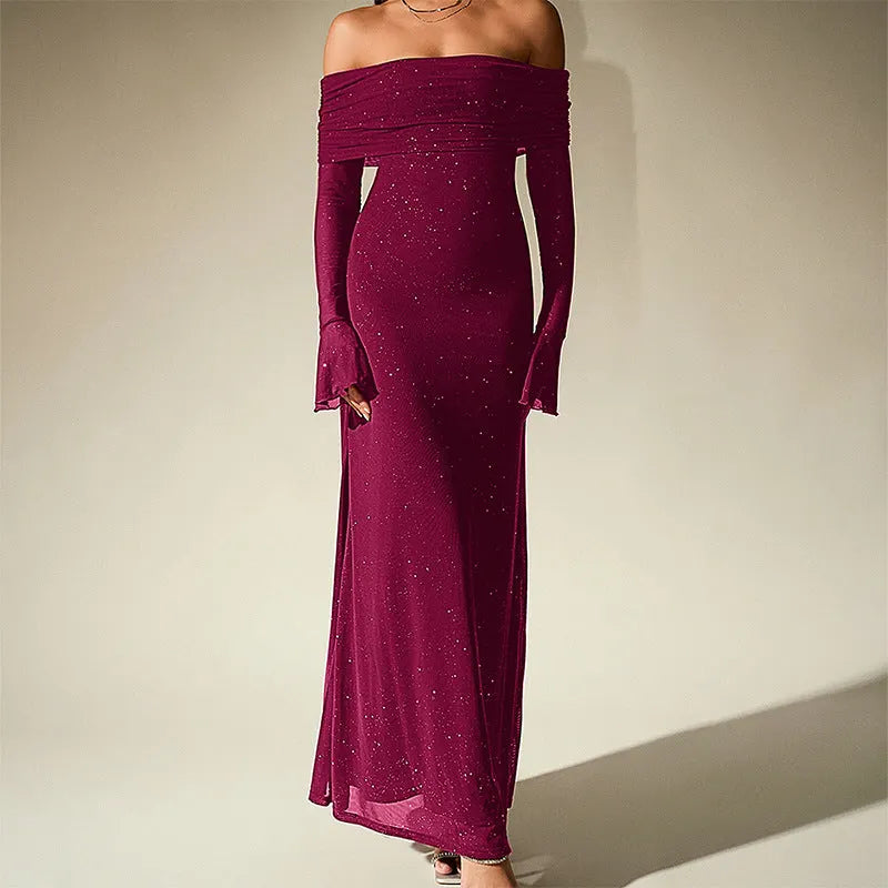 Sprinkled Strapless Long-Sleeved Maxi Dress Flowering Girl