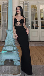 Black Mesh Insert Bandage Maxi Dress Flowering Girl