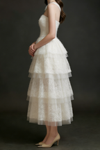 Alison Mesh Stitching Layer Dress In White Flowering Girl