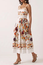 Wide Strap Floral Print Midi Dress Flowering Girl