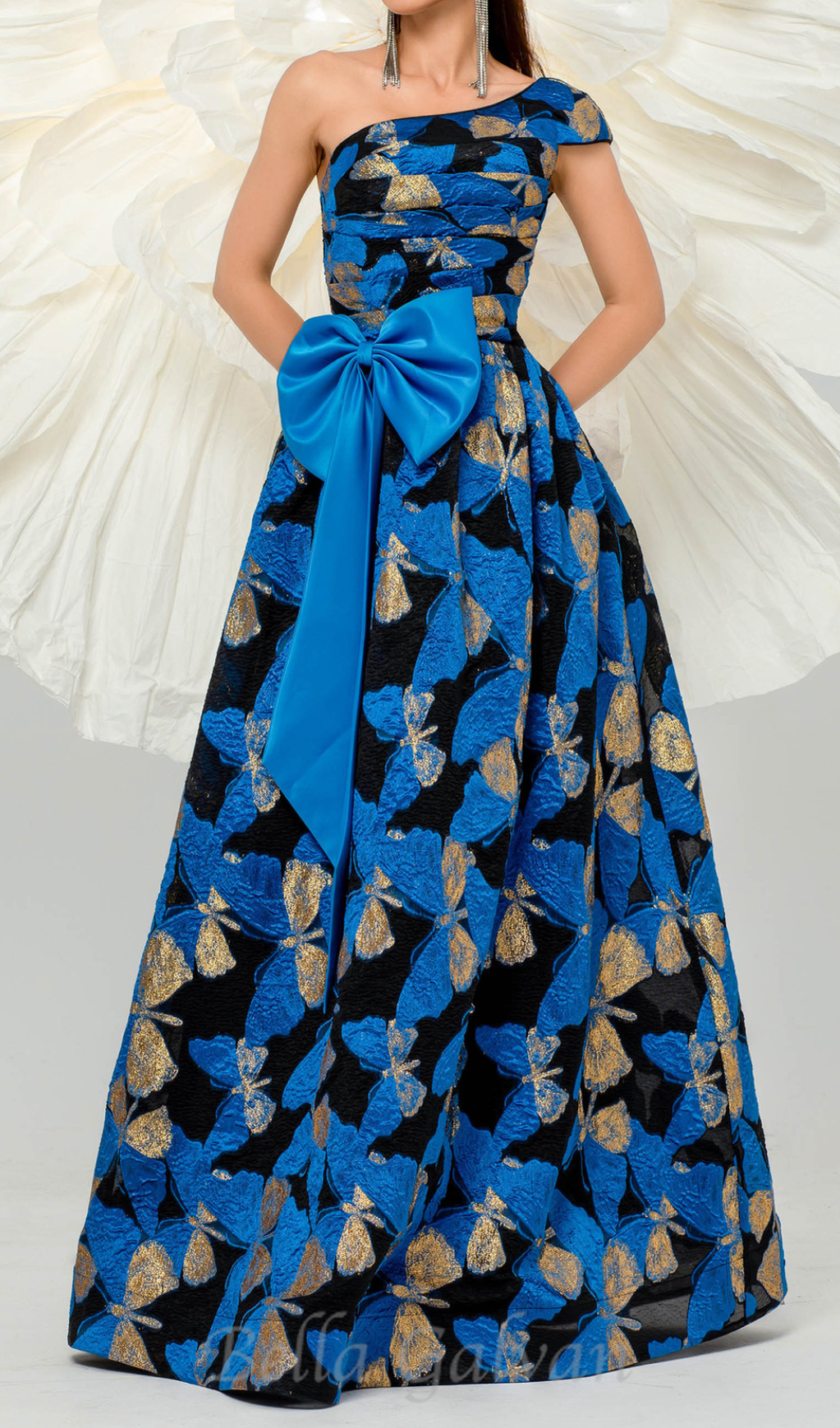 Pleated Jacquard Bow Floral A-line Dress Flowering Girl