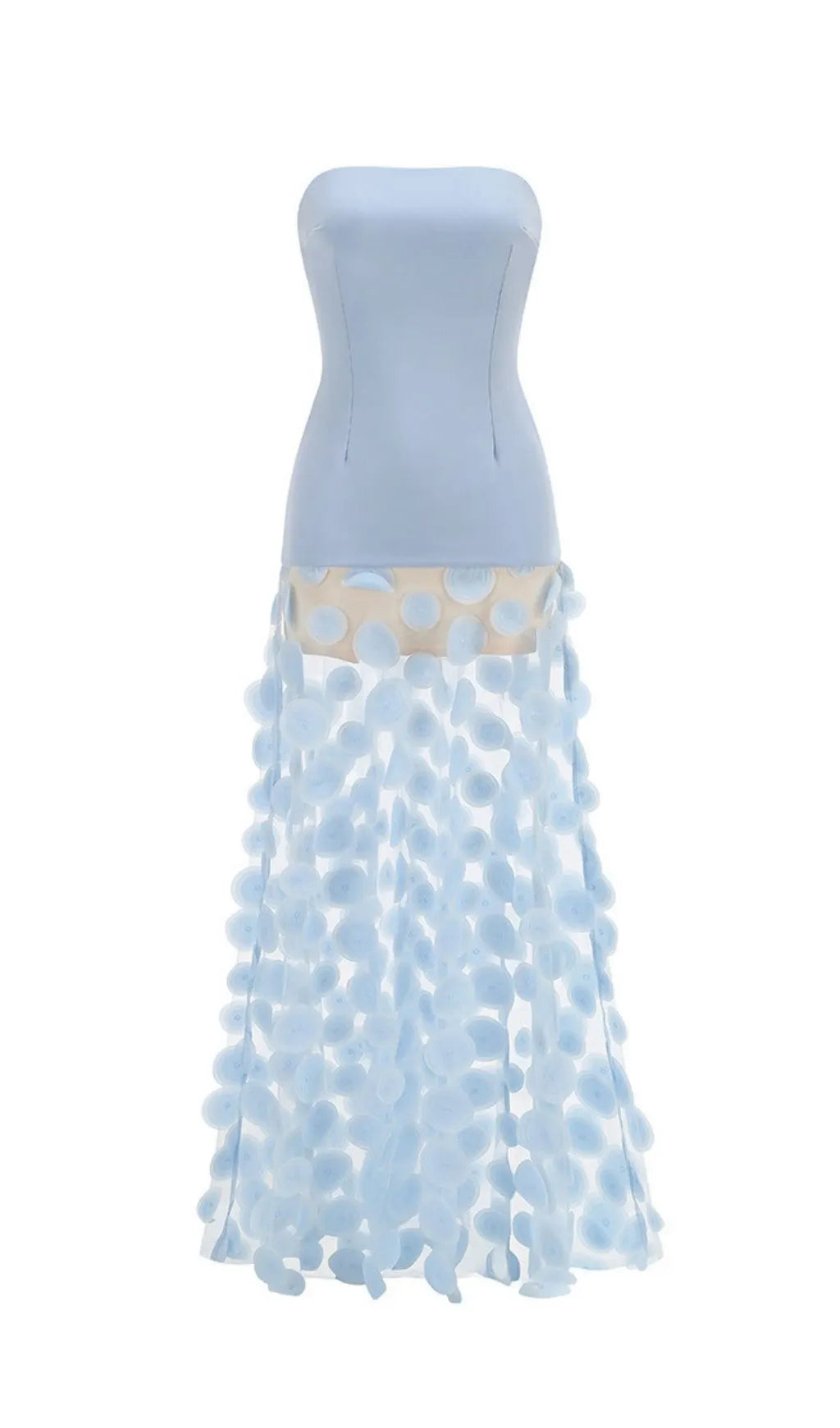 Keala Blue Strapless Mesh Maxi Dress Flowering Girl
