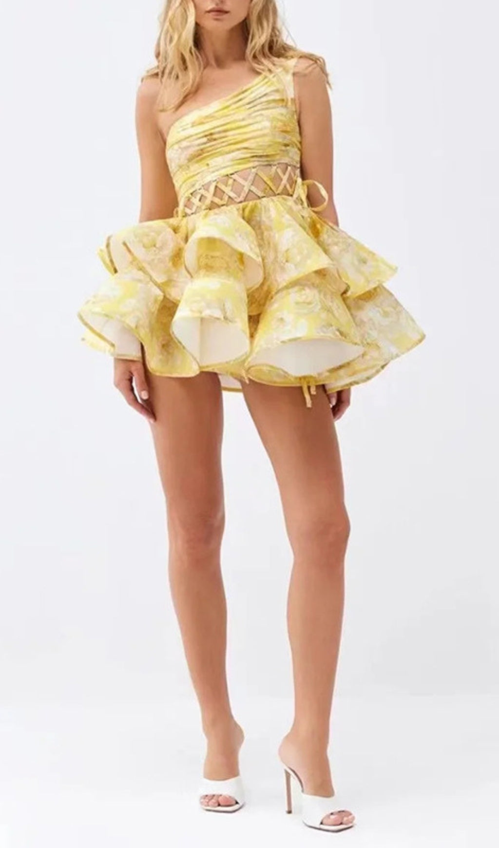 Carlotta Floral Printed One Shoulder Mini Dress Flowering Girl
